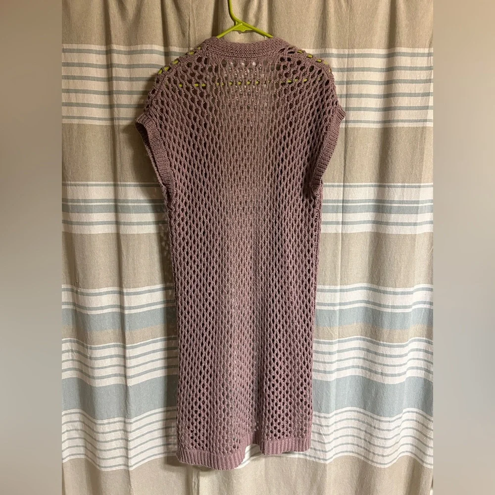 Elegant Mauve Open Knit Shrug - Picture 2 of 2